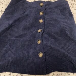 Corduroy Button-Front Navy Skirt